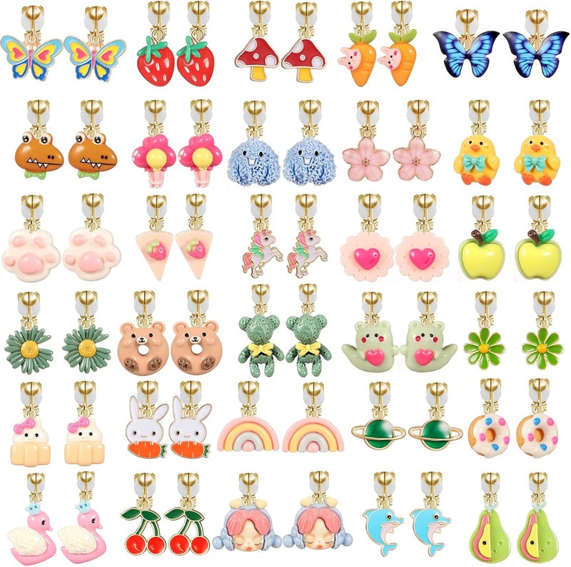 SYNLIN 30 Pairs of Cute Clip-On Earrings Pack – Non-Pierced, Adjustable Copper Ear Clips with Charming Designs - Image 1